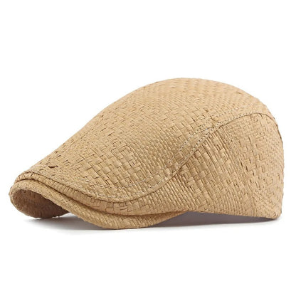 Beret Spring Summer Straw Sun Cap Hat Men Women Breathable Flat Beret Cap Male Female Adjustable Artist Painter Beret Hat