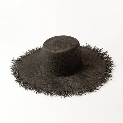 Fashion Trend Flat Top Straw Classic Treasure Grass Sun Protection Hat Outdoor Beach Hat Designer Black Cap
