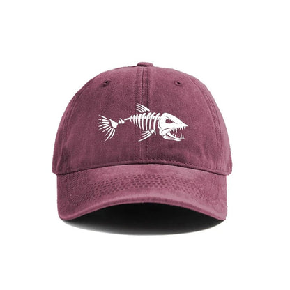 Fishbone Baseball Cap Summer Distressed Dad Hats Men Outdoor Fishing Skeleton Fish Bone Caps