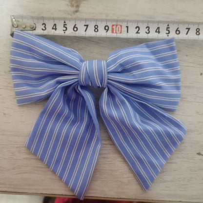 Summer Stripe Big Size 15cm Bow Hair Clip Tie Ribbon Clip Head Ornaments for Women Classic Hair Clips Female Hair Accessories