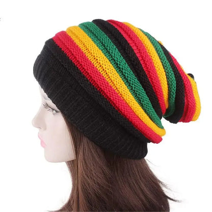 Colorful Striped Kinted Hat Keep Warm Unisex Knitted Pullover Cap