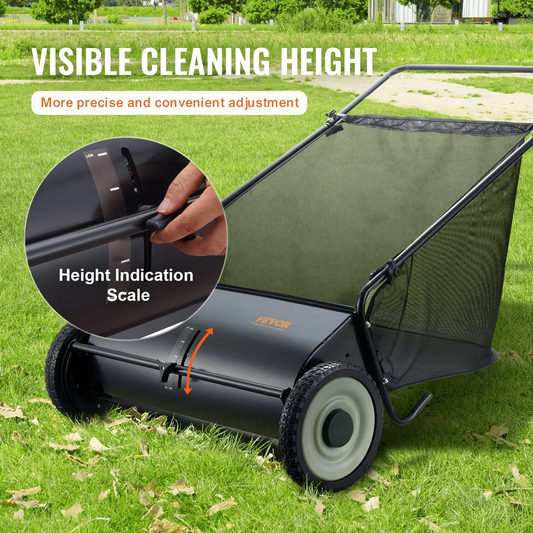 1Pcs Push Lawn Sweeper 26 Inch Leaf & Grass CollectorStrong Rubber Wheels