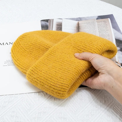Warm  Angola Rabbit Fur Winter Knitted Beanies Women Cap Female  Ski Outdoor Warm Cashmere Wool Hats