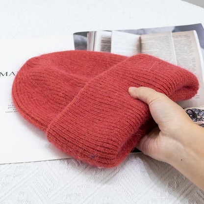 Warm  Angola Rabbit Fur Winter Knitted Beanies Women Cap Female  Ski Outdoor Warm Cashmere Wool Hats