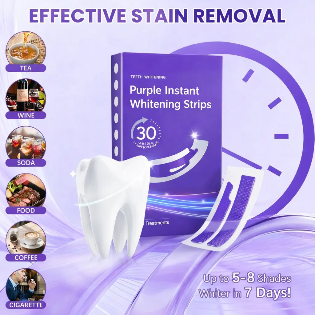 Teeth Whitening Strips 14 Treatments, Enamel Safe for Sensitive Tooth, Purple Whitening Strips