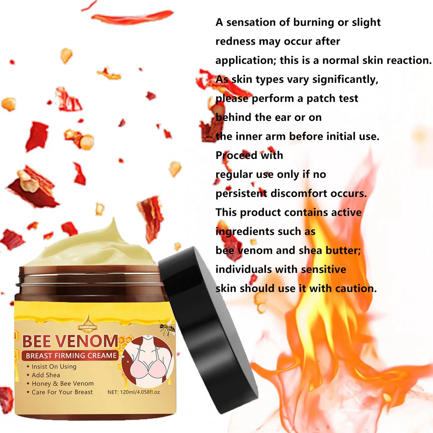 Hydrating and Moisturizing Nourishing Chest and Body Lotion with Shea Butter and Bee Venom Extract, Massage Cream Moisturizer for Women, 120 ml