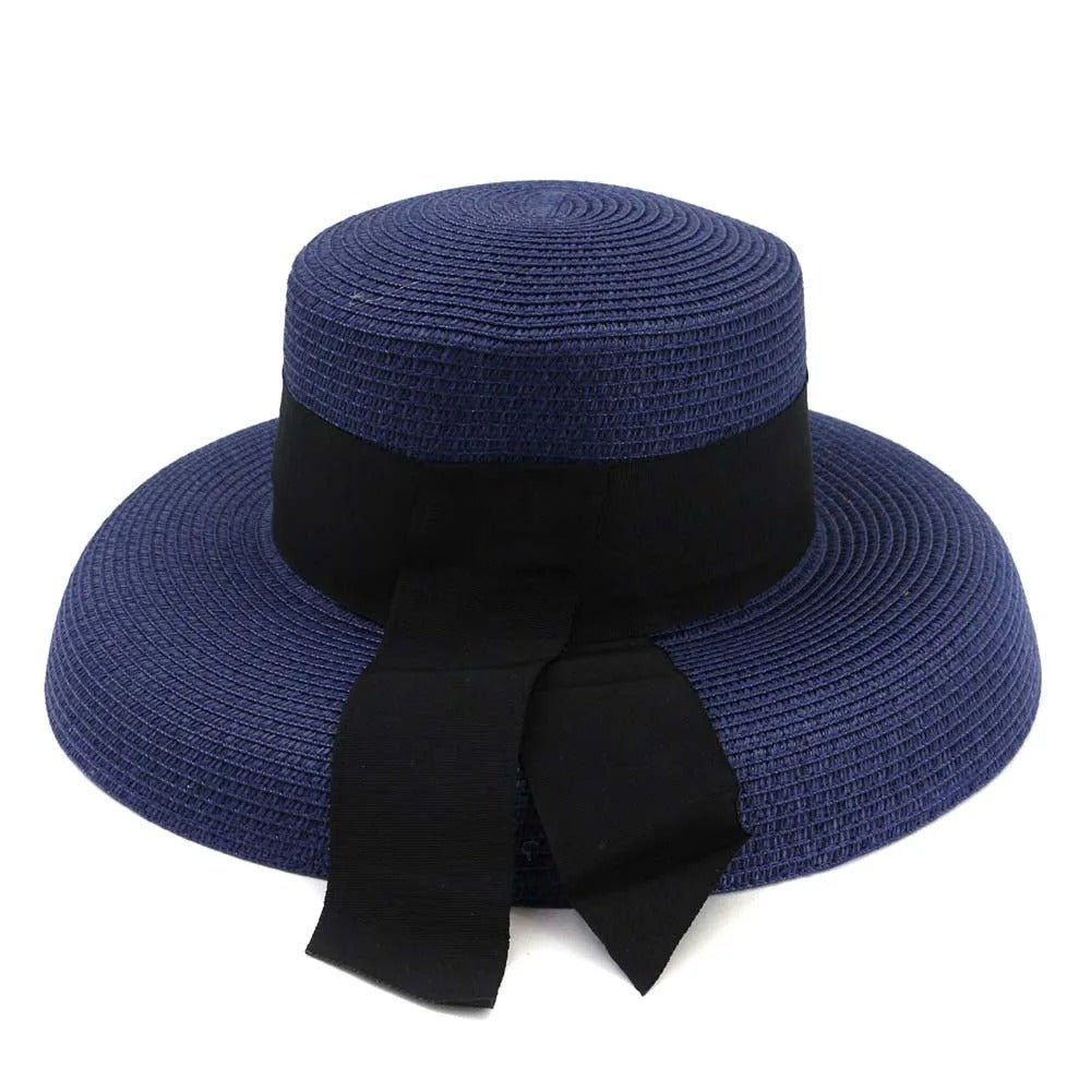 Summer Straw Hat with Ribbon Hepburn Style Big Eaves Female Outdoor Travel Beach Vacation Seaside Sun Hat  Fashion Hat