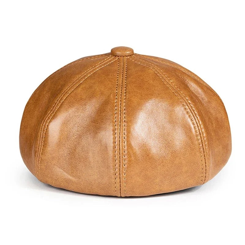 Square Octagonal Retro Genuine Leather Hat Men's Sheepskin Leather Beret Casual Fashion Student Tongue Cap Caps Brown/Black