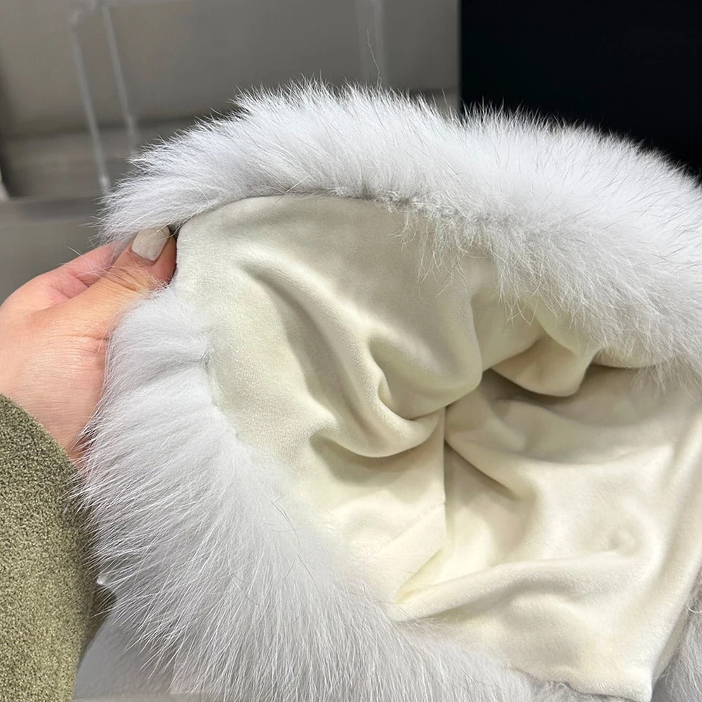 Outdoor Earflap hat Wool Knitted Snow Ski Cap Fleece Bomber Trapper Hat Women Fox Fur Pompom Winter