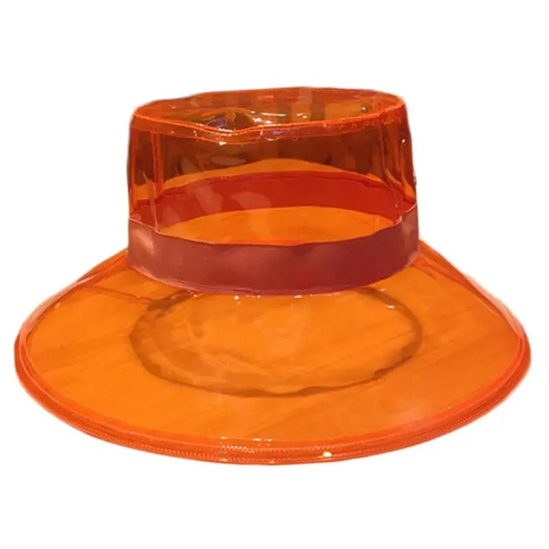 Women Men Summer PVC Transparent Bucket Hat Bright Jelly Solid Color Wide Brim Breathable Waterproof Fisherman Rain Hat