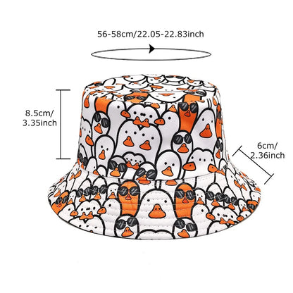 Cartoon Duck Bucket Hat White Cute Pattern Printing Fisherman Hats Double Sides Unisex Adult Panama Cap Caps For Men Momen