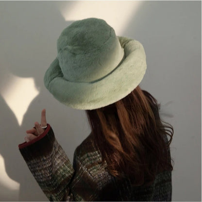 Oversized Plush Fluffy Bucket Hat Women Female Fashion Faux Fur Autumn Winter Hat  Large Warm Clouds Fisherman Cap luxury hat