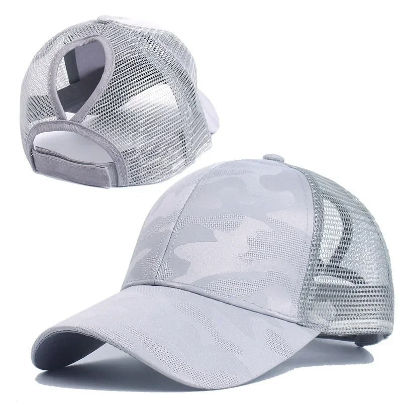 New Summer Camouflage Mesh Trucker Hat  Cap Chapeau Femme Fashion Messy Hair Bun Ponytail Baseball Caps for Women