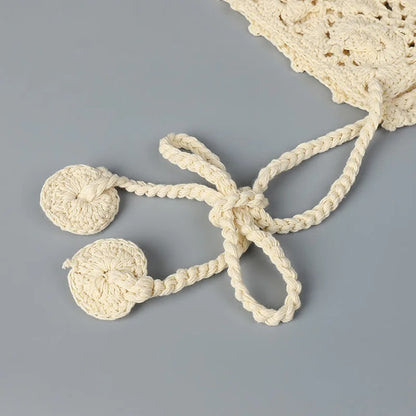 New Handmade Fashion Crochet Lace Knit Hat  Spring Summer Ball Fringe Ear Strap Hat  Red Ladies Crochet Hat  Floral Skull Cap