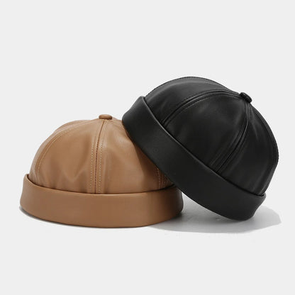 Solid Color PU Leather Landlord Hat Men Women Simplicity Retro Melon Skin Caps Autumn Winter Adjustable Docker Hat Fashionable