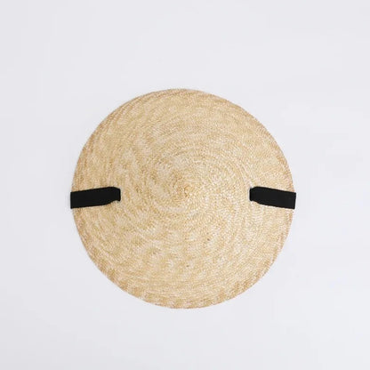 Womens Retro Pastoral Straw Hat French Top Natural Wheat Straw Sun Hats  Seaside Vacation Lace-up Big Brim Beach Hat