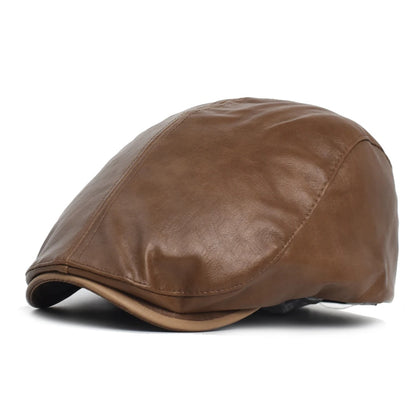 New Men Women Berets Faux Leather British Vintage Flat Cap Male Solid Black Red Navy Brown Newsboy Caps Adjustable Driver Hats
