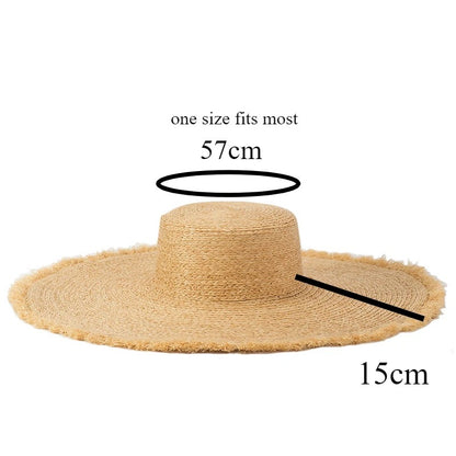 Bohemian Raw-edge Raffia Hat Summer Holidays Beach UPF Sun Hat  Sophisticated  Trendy UV-filtering Wide-brim Hat