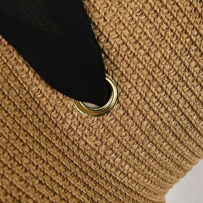 Summer Pape Straw Hat with Windproof Rope Hepburn Style Big Eaves Female Outdoor Travel Beach Vacation Seaside Sun Hat Female