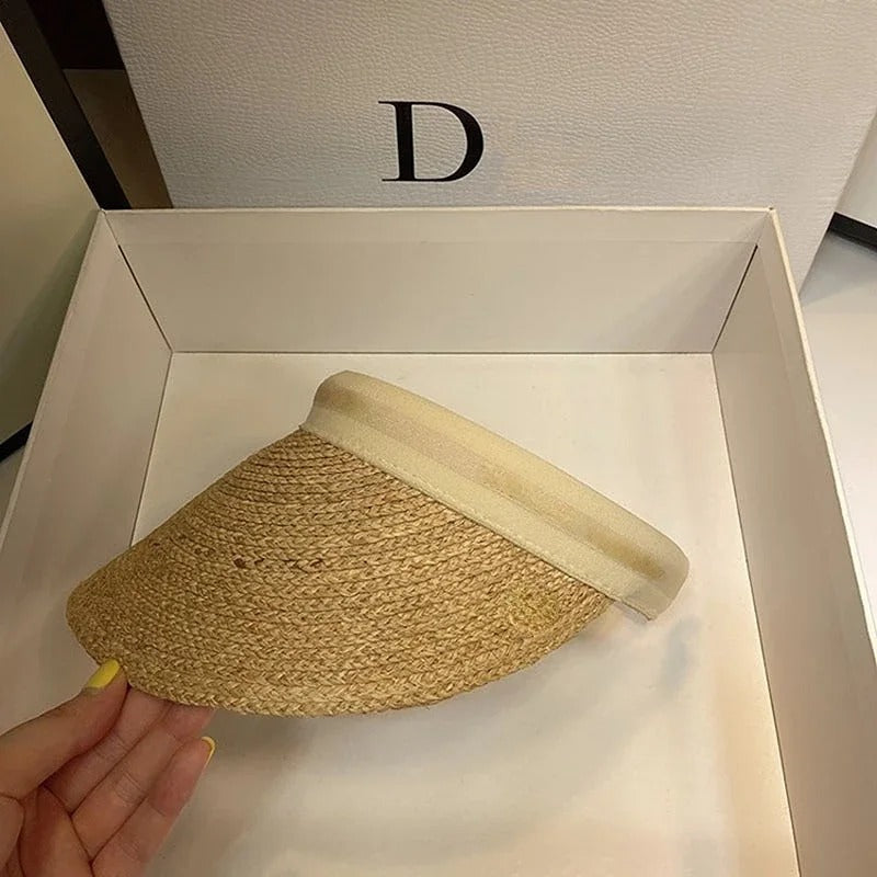 Straw Empty Top for Women Summer Hat Ladies Sun Protection Outdoor Sports Fishing Vacation Beach Hat Chapeau