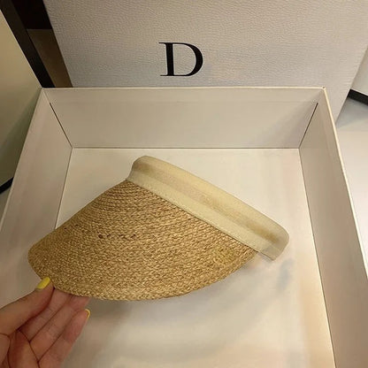 Straw Empty Top for Women Summer Hat Ladies Sun Protection Outdoor Sports Fishing Vacation Beach Hat Chapeau