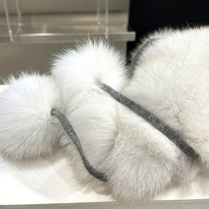 Outdoor Earflap hat Wool Knitted Snow Ski Cap Fleece Bomber Trapper Hat Women Fox Fur Pompom Winter