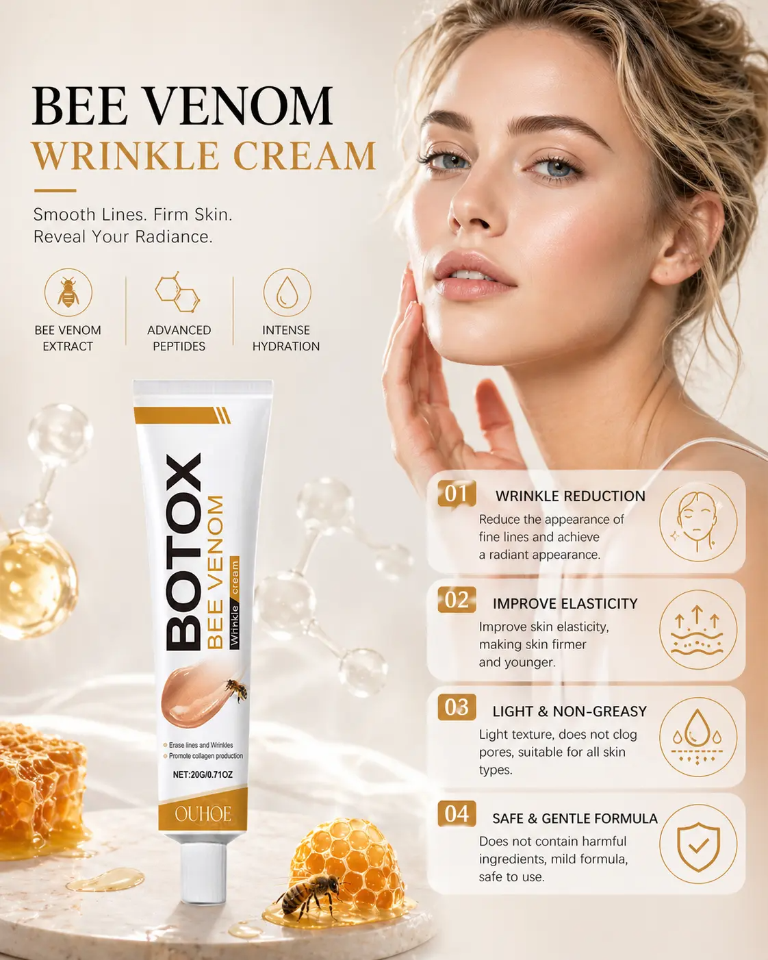 Venom Wrinkle Removal CreamLifting & Recovery, Bee Venom Cream, All Skin Types