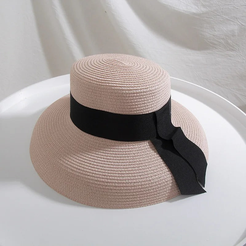 Summer Straw Hat with Ribbon Hepburn Style Big Eaves Female Outdoor Travel Beach Vacation Seaside Sun Hat  Fashion Hat