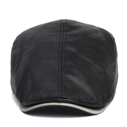 New Men Women Berets Faux Leather British Vintage Flat Cap Male Solid Black Red Navy Brown Newsboy Caps Adjustable Driver Hats