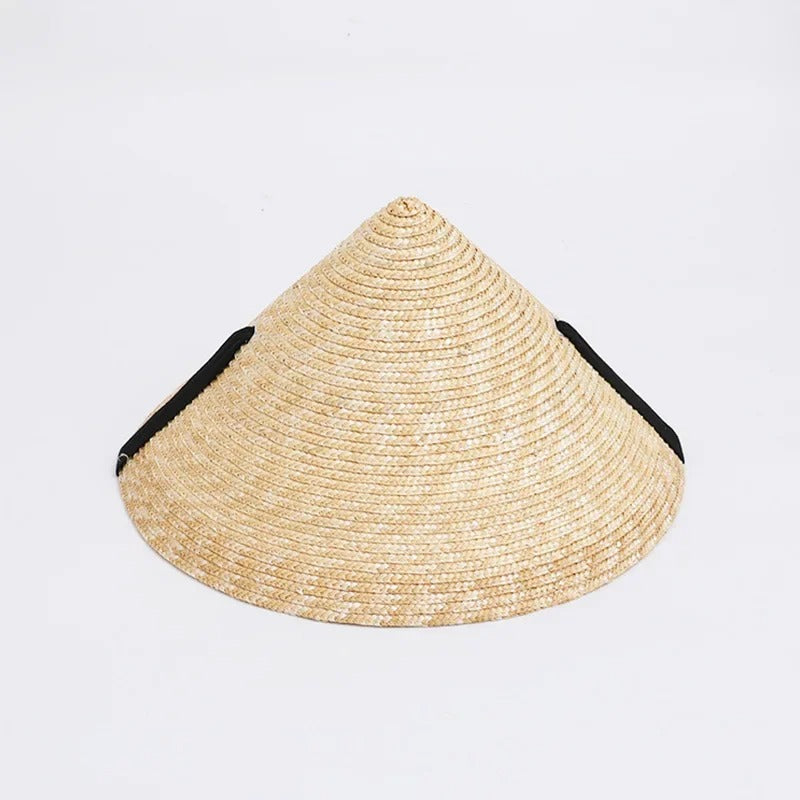 Womens Retro Pastoral Straw Hat French Top Natural Wheat Straw Sun Hats  Seaside Vacation Lace-up Big Brim Beach Hat