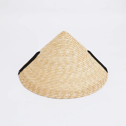 Womens Retro Pastoral Straw Hat French Top Natural Wheat Straw Sun Hats  Seaside Vacation Lace-up Big Brim Beach Hat