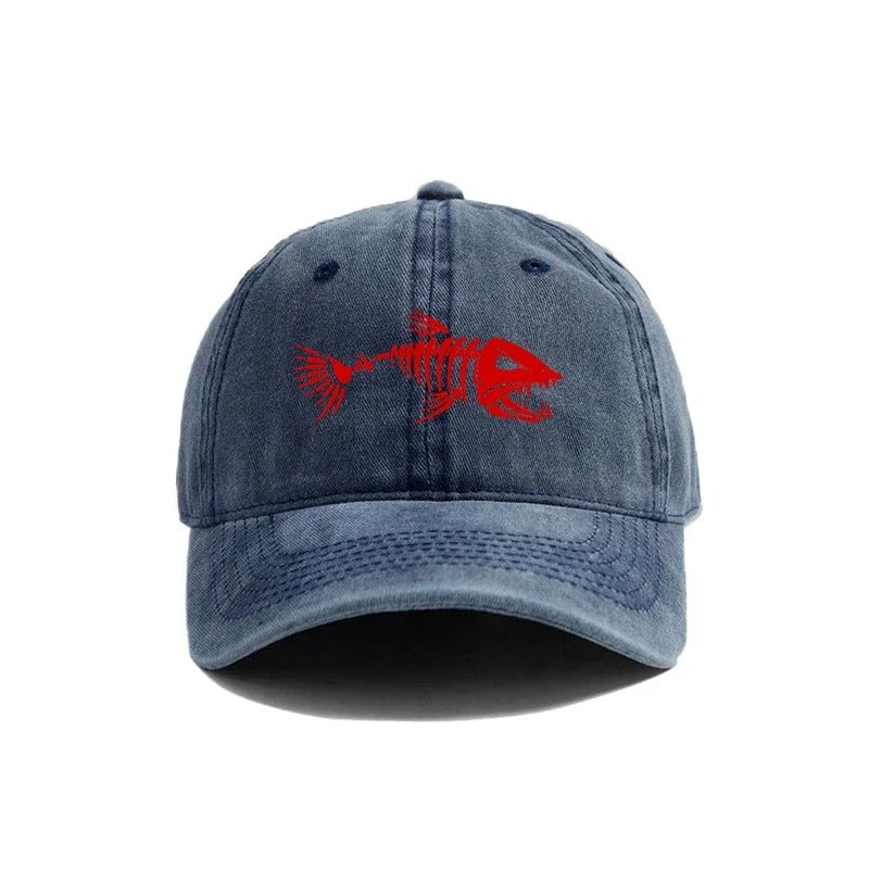 Fishbone Baseball Cap Summer Distressed Dad Hats Men Outdoor Fishing Skeleton Fish Bone Caps