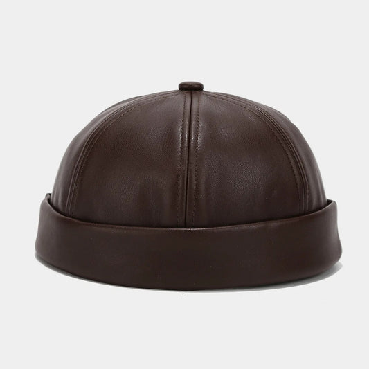 Solid Color PU Leather Landlord Hat Men Women Simplicity Retro Melon Skin Caps Autumn Winter Adjustable Docker Hat Fashionable