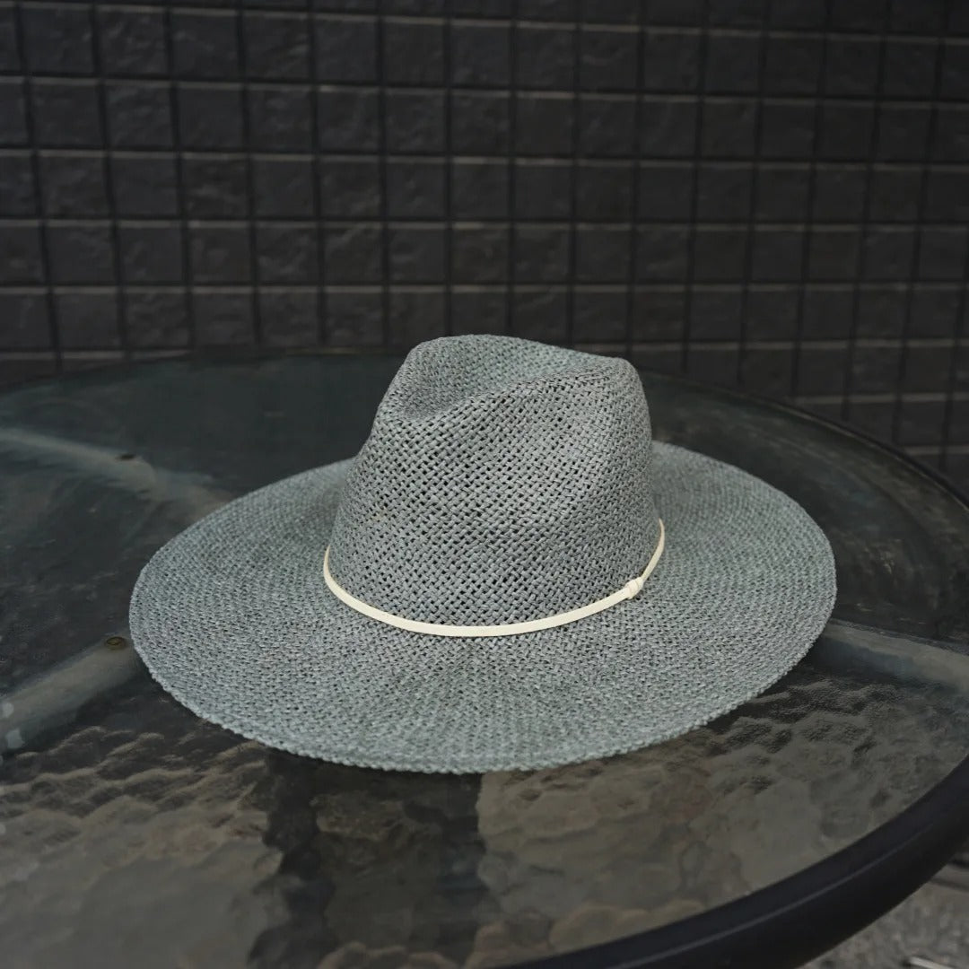 New Classical Gray Women Wide Brim Straw Panama Hat Ladies Fedora Hat Summer Beach Sun Hat