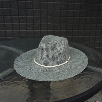 New Classical Gray Women Wide Brim Straw Panama Hat Ladies Fedora Hat Summer Beach Sun Hat