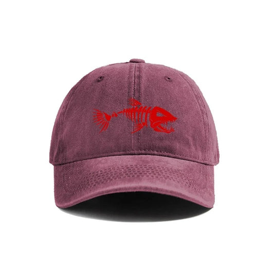 Fishbone Baseball Cap Summer Distressed Dad Hats Men Outdoor Fishing Skeleton Fish Bone Caps