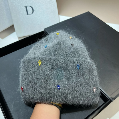 Fashion Warm  Angola Rabbit Fur Winter Knitted Beanies Women Cap Female  Ski Outdoor Warm Cashmere Wool Hats