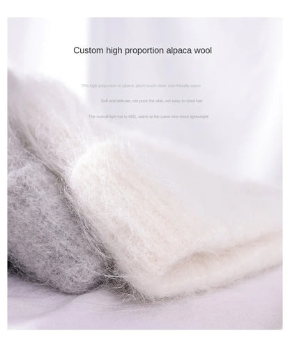 New High Quality Alpaca Wool Beanies for Women  Warm Soft  Cute Plush Winter Hat White Thickened  Protection Knit Hat