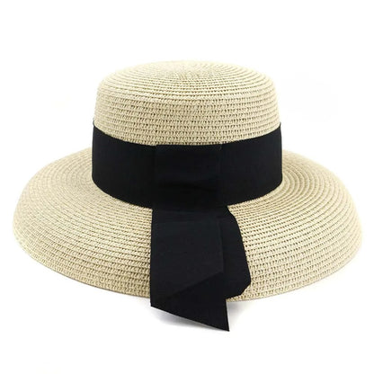 Summer Straw Hat with Ribbon Hepburn Style Big Eaves Female Outdoor Travel Beach Vacation Seaside Sun Hat  Fashion Hat
