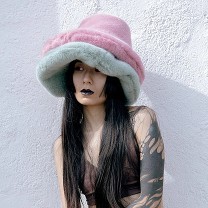 Oversized Plush Fluffy Bucket Hat Women Female Fashion Faux Fur Autumn Winter Hat  Large Warm Clouds Fisherman Cap luxury hat