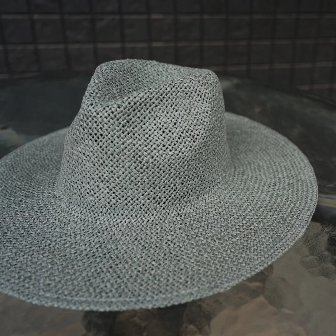 New Classical Gray Women Wide Brim Straw Panama Hat Ladies Fedora Hat Summer Beach Sun Hat