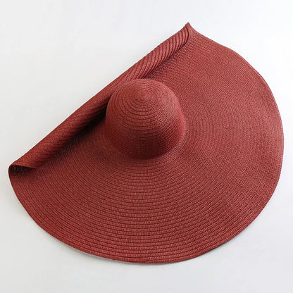 Lady Summer Wide Brim Straw  Hat  Oversized 70cm Foldable Beach Sun Hats Large  Uv Protection Sun Hat for Women