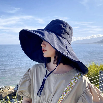 Wide Brim UPF 50+ Sun Hat Women Anti-UV Protection Hiking Fisherman Cap Fold Summer Solid Beach Bucekt Hat