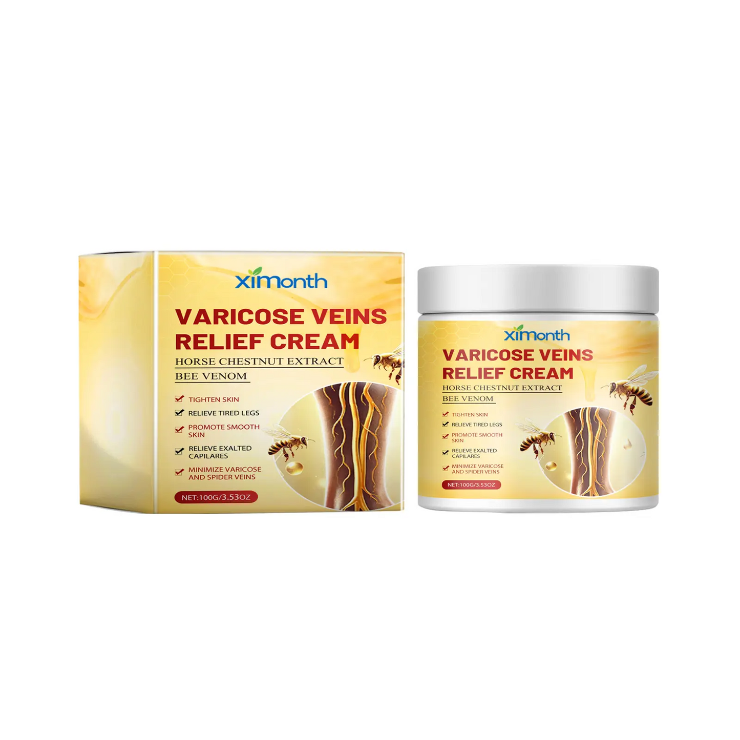 Bee Venom Extract Varicose Veins Cream, Pain & Swelling Relief Body Lotion, 100g Moisturizer