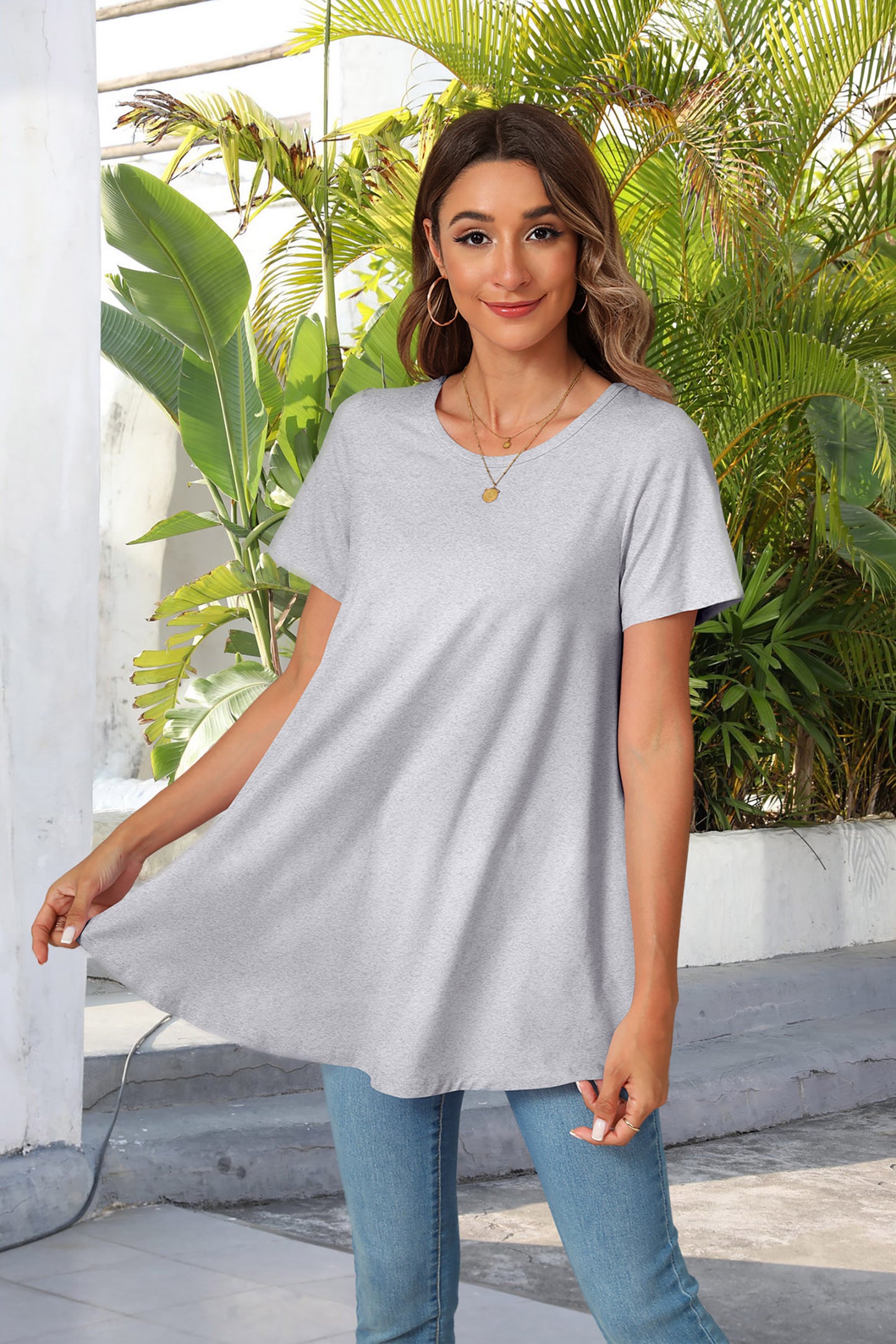 Tunic Tops for Women Plus Size Short Sleeve Crew Neck Swing Flare Loose T-Shirt Blouses to Wear with Leggings II