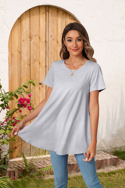 Tunic Tops for Women Plus Size Short Sleeve Crew Neck Swing Flare Loose T-Shirt Blouses to Wear with Leggings II