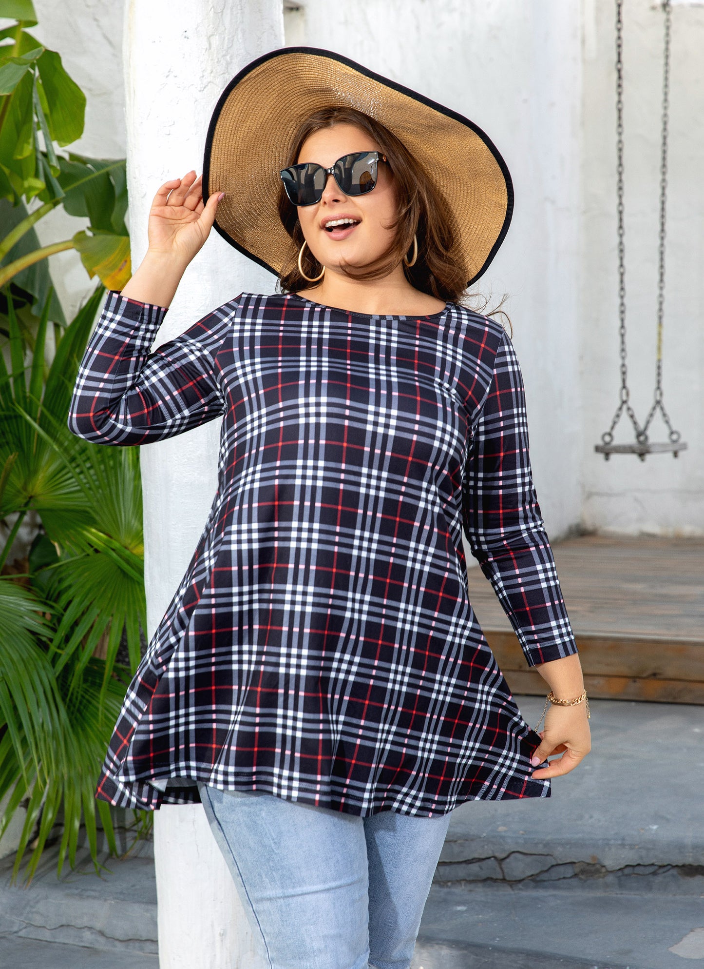 Womens Tops - Plus Size Tunics 3/4 Sleeve Loose Fit Dressy Casual Long Swing Flowy Lady Blouses Shirts Wear with Leggings Teals Blue Clothing A5 SATBC