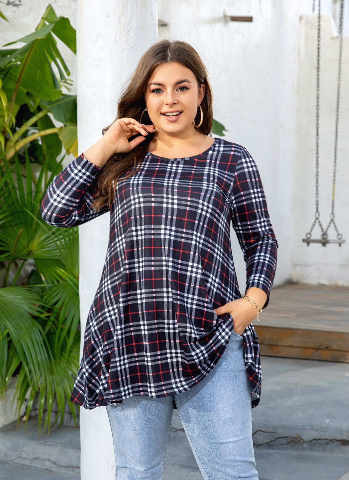 Womens Tops - Plus Size Tunics 3/4 Sleeve Loose Fit Dressy Casual Long Swing Flowy Lady Blouses Shirts Wear with Leggings Teals Blue Clothing A5 SATBC
