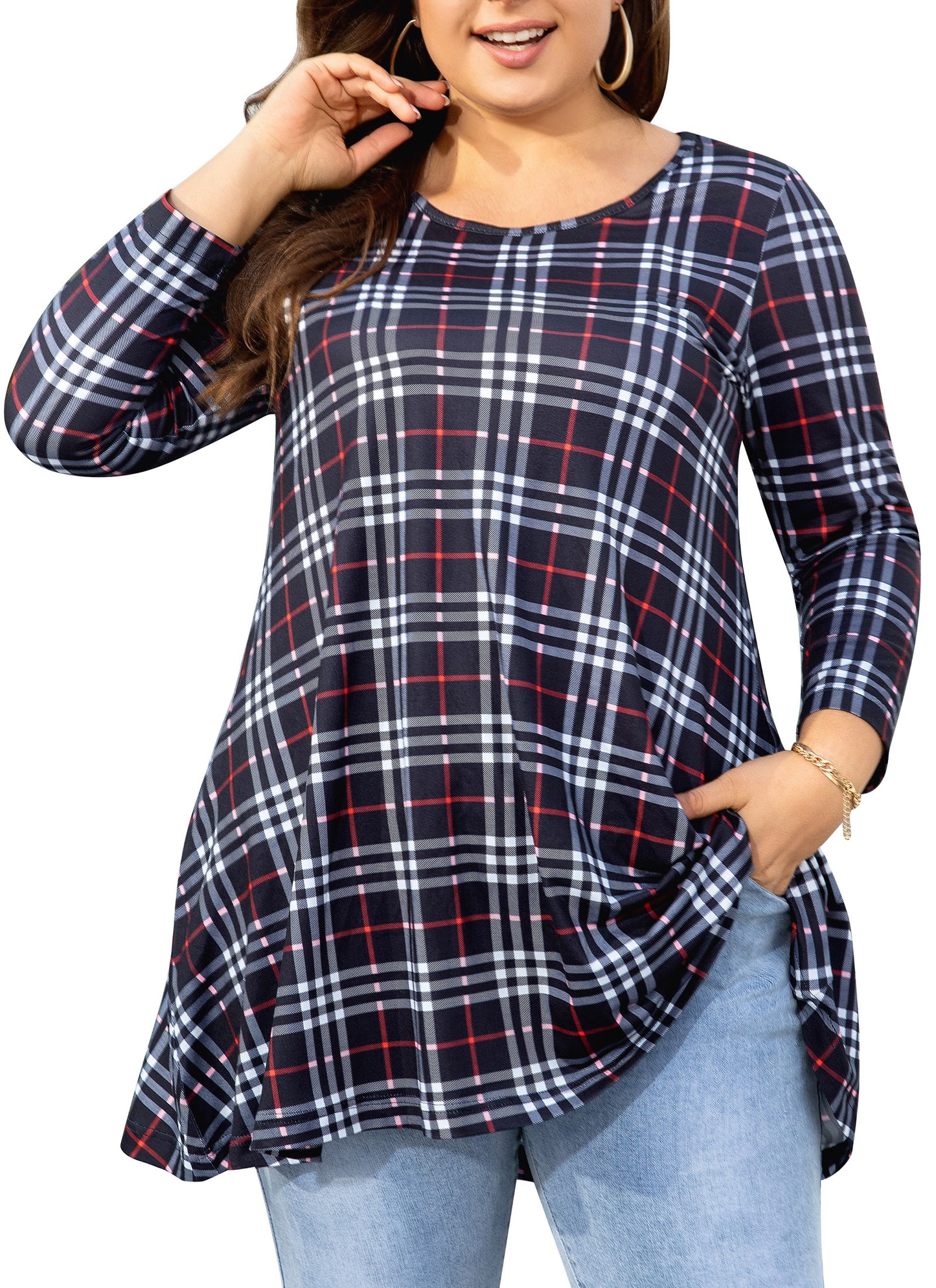 Womens Tops - Plus Size Tunics 3/4 Sleeve Loose Fit Dressy Casual Long Swing Flowy Lady Blouses Shirts Wear with Leggings Teals Blue Clothing A5 SATBC