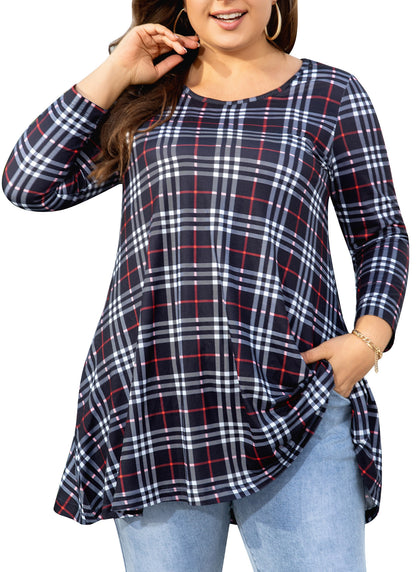 Womens Tops - Plus Size Tunics 3/4 Sleeve Loose Fit Dressy Casual Long Swing Flowy Lady Blouses Shirts Wear with Leggings Teals Blue Clothing A5 SATBC